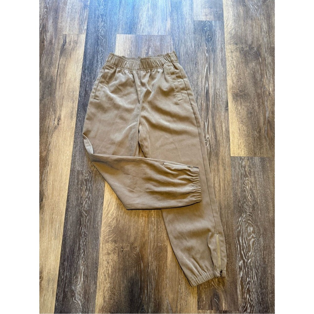 Zara Faux Suede Jogger Pants Camel Tan Zip Ankle Casual XS